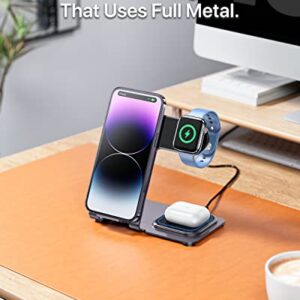 Intoval Charging Station for Apple iPhone/Watch/Airpods, 3 in 1 Wireless Charger for iPhone 15/14/13/12/11/XS/XR/XS/X/8, iWatch 9/Ultra 2/8/Ultra/7/6/SE/5/4/3/2, Airpods Pro2/Pro1/3/2/1 (Y9,Grey)