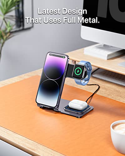 Intoval Charging Station for Apple iPhone/Watch/Airpods, 3 in 1 Wireless Charger for iPhone 15/14/13/12/11/XS/XR/XS/X/8, iWatch 9/Ultra 2/8/Ultra/7/6/SE/5/4/3/2, Airpods Pro2/Pro1/3/2/1 (Y9,Grey)