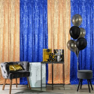 4 panels sequin backdrop curtain 2 ft x 8 ft, backdrop curtain for party sequin backdrop glitter curtain for congrats grad graduation party decorations, birthday, wedding (blue, gold)