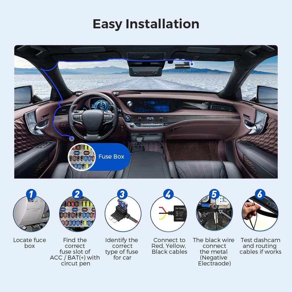 AZDOME JYX05 Dash Cam Hardwire Kit, USB Type C Hard Wire Kit for M27 M330 PG16S-3CH M580 M560-3CH PG19X Dashcam, Converts 12-24V to 5V/2.5A Low Voltage Protection for Dash Cameras (11.5ft)