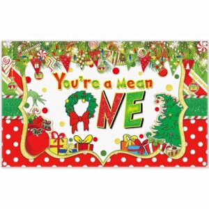 swepuck 72x43inch fabric you're a mean one merry grinchmas backdrop christmas red and green photography background xmas party decorations for 1st birthday baby photo banner