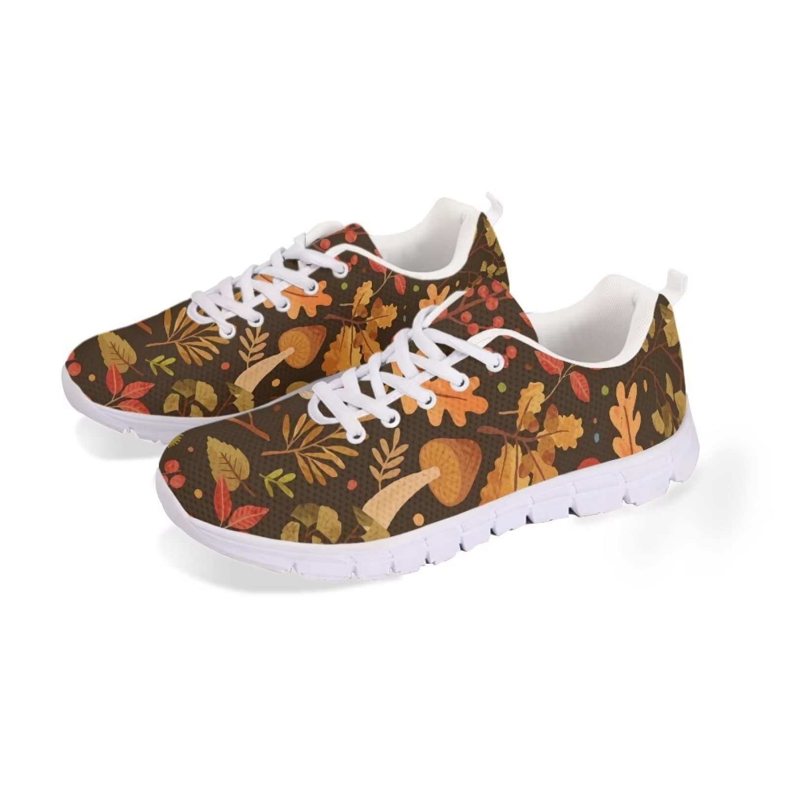 INSTANTARTS Wild Mushroom Womens Running Shoes Fall Maple Leaves Breathable Mesh Tennis Sneakers Non-Slip Fashion Athletic Jogging Yoga Shoes