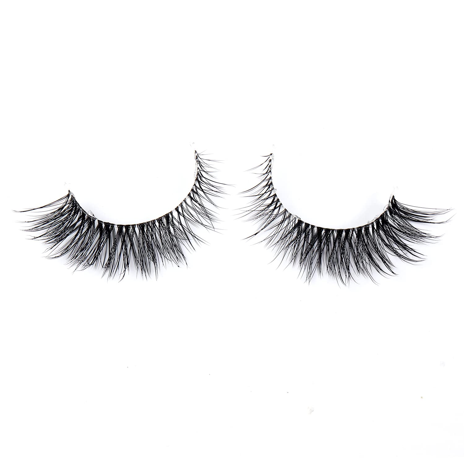 Wleec Beauty Lashes Cat Eye, Short False Eyelashes Natural Look with Clear Band, 12mm Wispy Eye Lashes Fluffy (7 Pairs, Black, CC95)