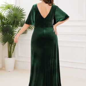 Ever-Pretty Women's Trumpet Short Sleeve Plus Size Velvet Formal Dinne Party Dress Dark Green US18