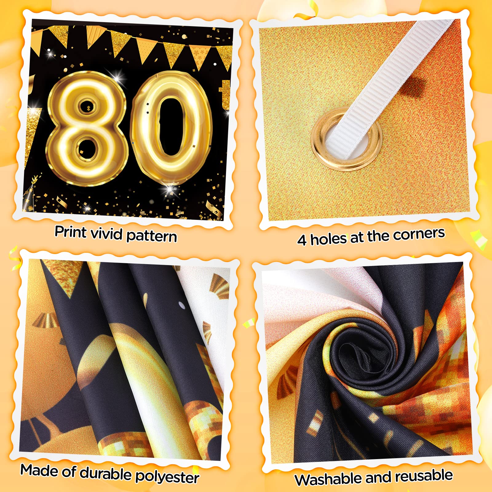 80th Birthday Decorations for Men Women Black and Gold, Black Gold Birthday Yard Banner Sign and 18 PCS 80th Happy Birthday Balloons for 80th Anniversary Birthday Party Supplies Outdoor Yard Decor