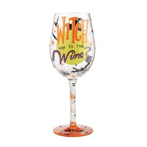 enesco designs by lolita halloween witch way hand-painted artisan wine glass, 15 ounce, multicolor