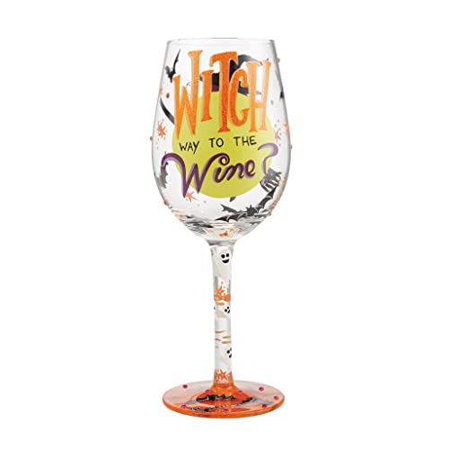 Enesco Designs by Lolita Halloween Witch Way Hand-Painted Artisan Wine Glass, 15 Ounce, Multicolor