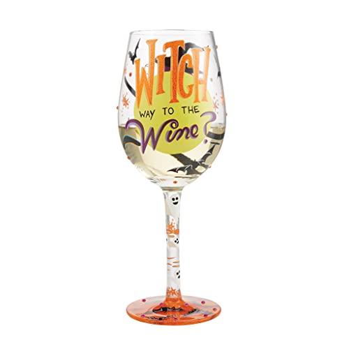 Enesco Designs by Lolita Halloween Witch Way Hand-Painted Artisan Wine Glass, 15 Ounce, Multicolor