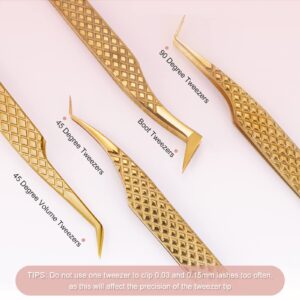 ALLOVE Lash Extension Tweezers for Eyelash Extensions Diamond Grip Volume Eyelash Extension Tweezers for Volume Lash Extensions-45 Degree Tweezers