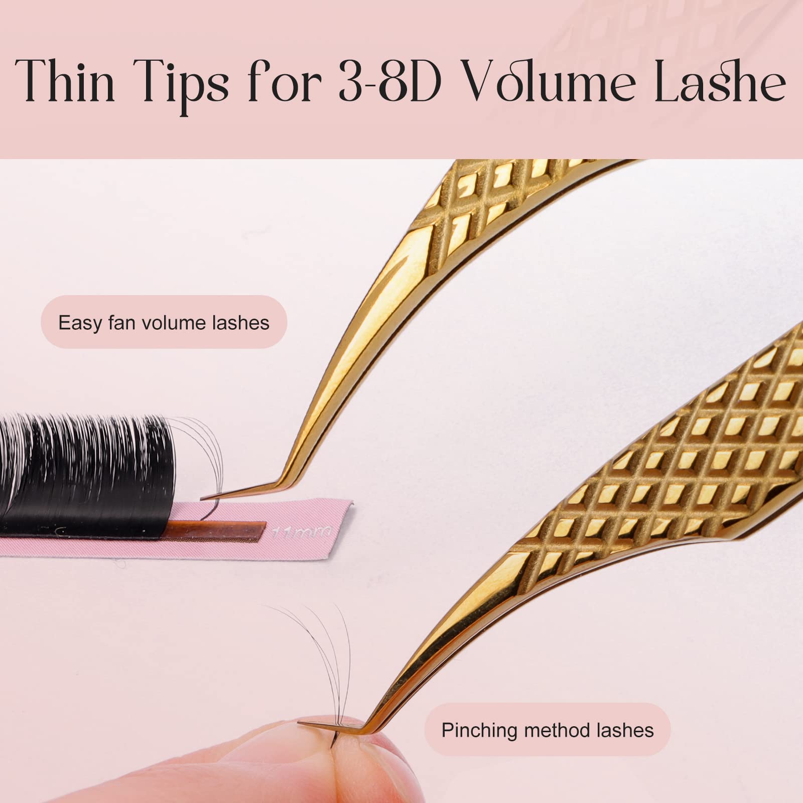 ALLOVE Lash Extension Tweezers for Eyelash Extensions Diamond Grip Volume Eyelash Extension Tweezers for Volume Lash Extensions-45 Degree Tweezers