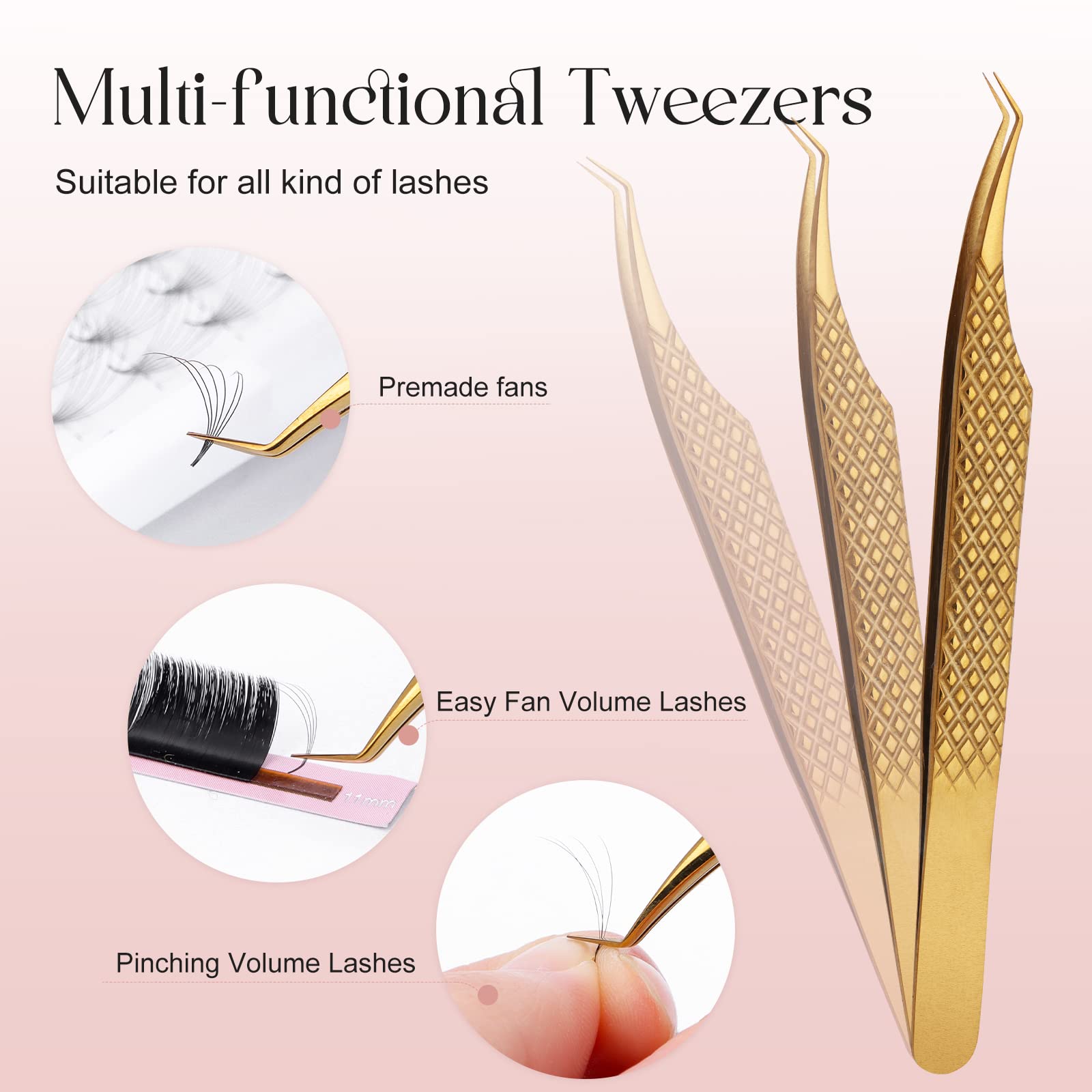 ALLOVE Lash Extension Tweezers for Eyelash Extensions Diamond Grip Volume Eyelash Extension Tweezers for Volume Lash Extensions-45 Degree Tweezers