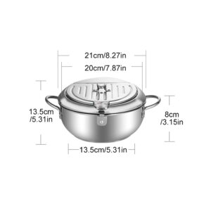 Janpanese Style Tempura Frying Pot with Lid,Stainless Steel Deep Fryer Pot with Temperature Control and Oil Drip Drainer Rack,Tempura Deep Fryer for Kitchen French Fries,Chicken etc