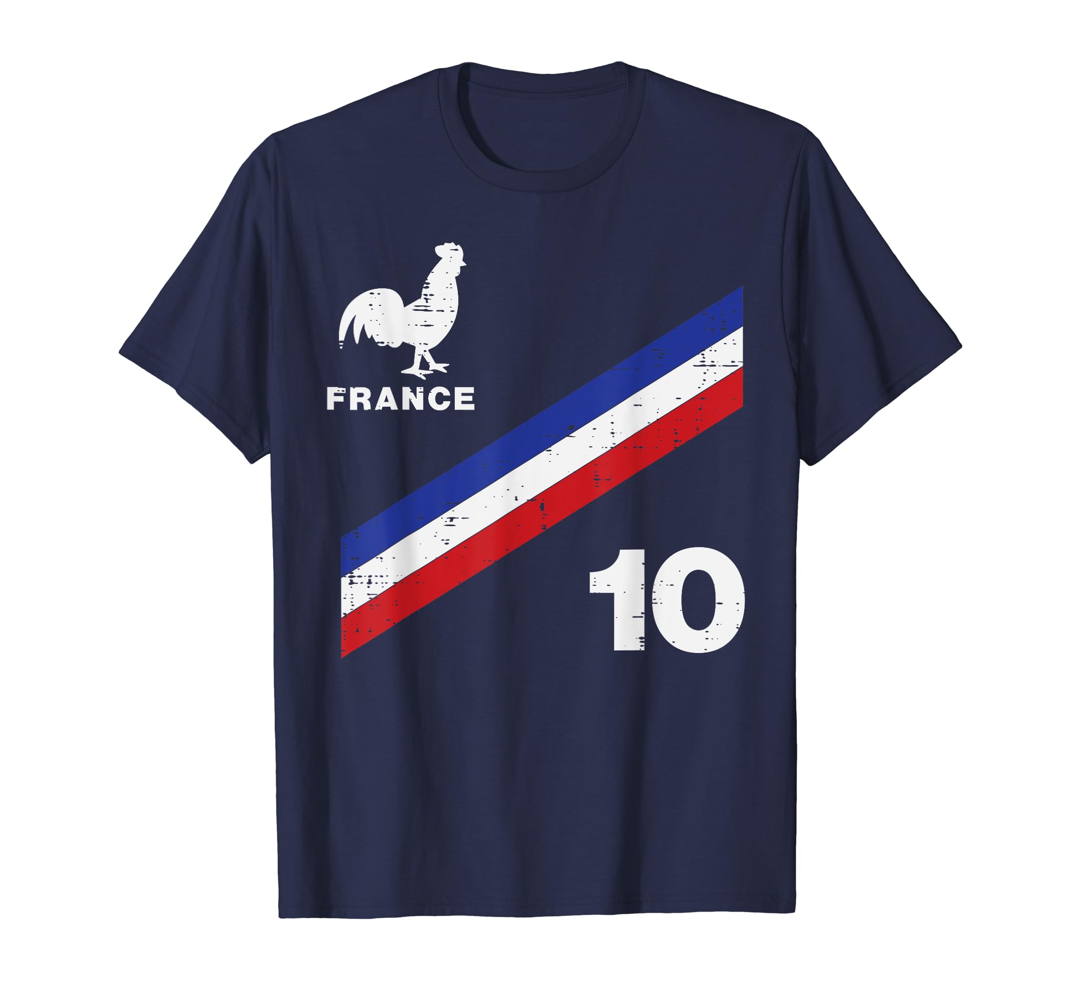 France Flag Rooster Number 10 Soccer Fan Men Women Kids Boys T-Shirt