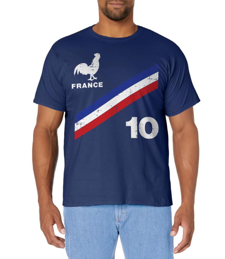 France Flag Rooster Number 10 Soccer Fan Men Women Kids Boys T-Shirt