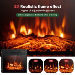 SIMOE 18 Inch Electric Fireplace Inserts, 1400W Wall-recessed & Freestanding Fireplace Heater with 3 3D Flame Brightness & Thermostat, 0-6H Timer, Remote Control & Button Control