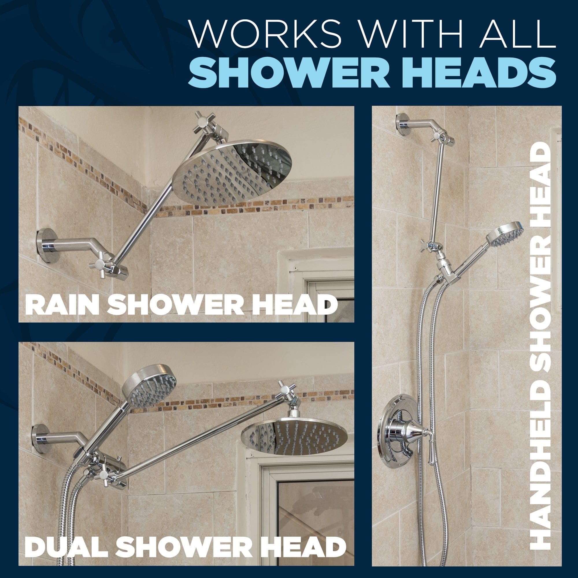 ALL METAL Shower Head Extension Arm – 12” – BRUSHED NICKEL - Solid Brass Shower Extension Arm with Deep-Locking Joints – Height Adjustable Shower Arm Extension for any Rain or Handheld Showerhead