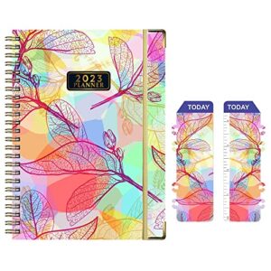 2023-2024 planner weekly and monthly,agenda daily planner 2023 with tabs and bookmark,8.7"x 6.3" colorful leaves 2023 spiral planning notebook with elastic closure from january 2023 to december 2023