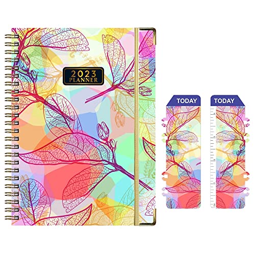 2023-2024 Planner Weekly And Monthly,Agenda Daily Planner 2023 With Tabs And Bookmark,8.7"x 6.3" Colorful Leaves 2023 Spiral Planning Notebook With Elastic Closure From January 2023 to December 2023