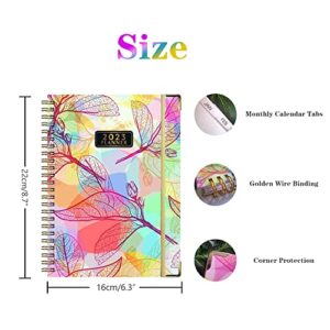 2023-2024 Planner Weekly And Monthly,Agenda Daily Planner 2023 With Tabs And Bookmark,8.7"x 6.3" Colorful Leaves 2023 Spiral Planning Notebook With Elastic Closure From January 2023 to December 2023