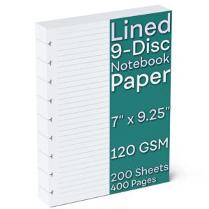 discbound lined 120 gsm refill paper, 200 sheets (400 pages), 9 disc pre-punched happy planner inserts, loose leaf, white, 7 inch x 9.25 inch