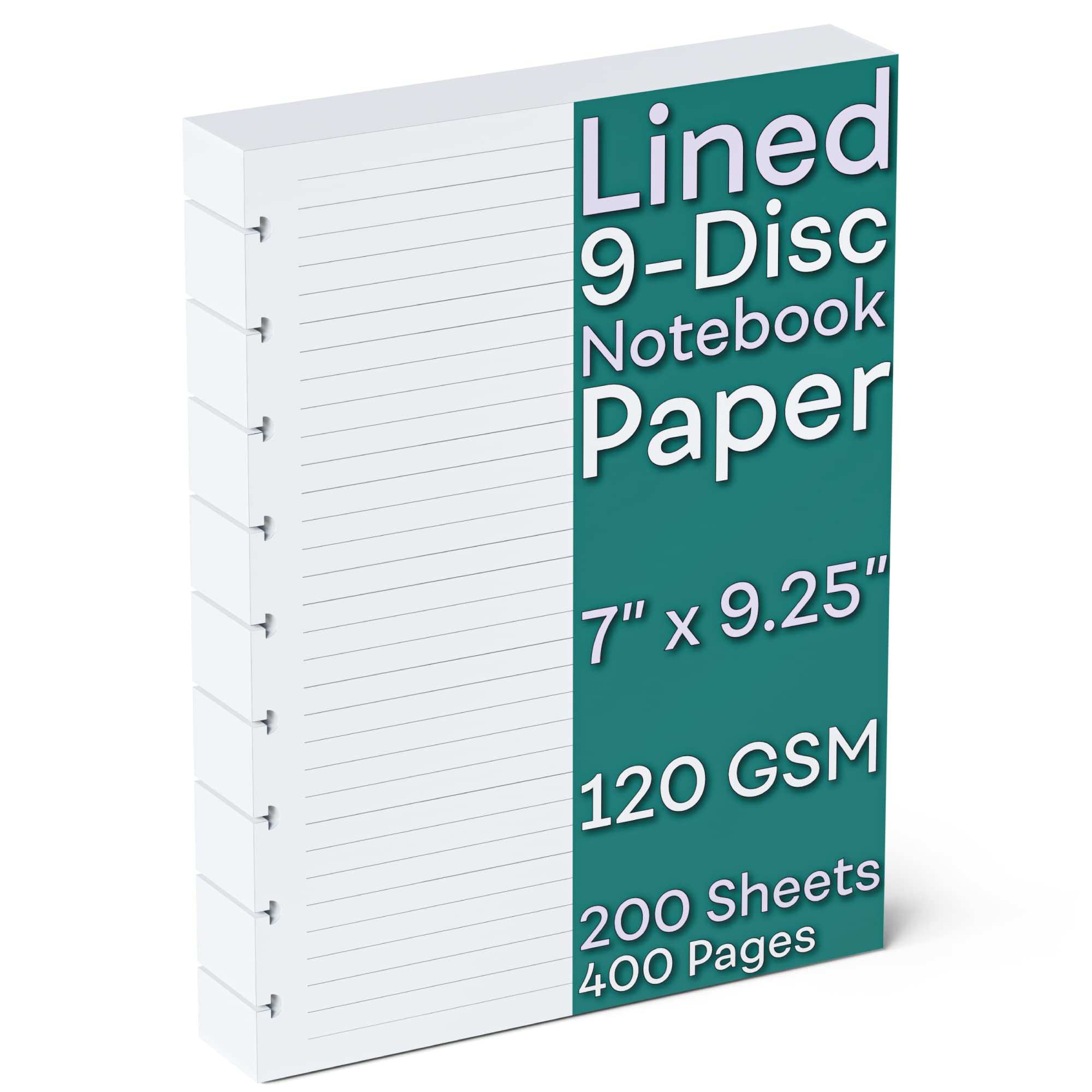 Discbound Lined 120 GSM Refill Paper, 200 Sheets (400 Pages), 9 Disc Pre-Punched Happy Planner Inserts, Loose Leaf, White, 7 inch x 9.25 Inch