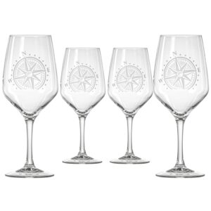 rolf glass compass star all purpose wine stemmed wine glass 19.5 ounce set of 4 | lead-free glassware | nautical-themed with intricate compass star design | stylish drinkware for wine lovers