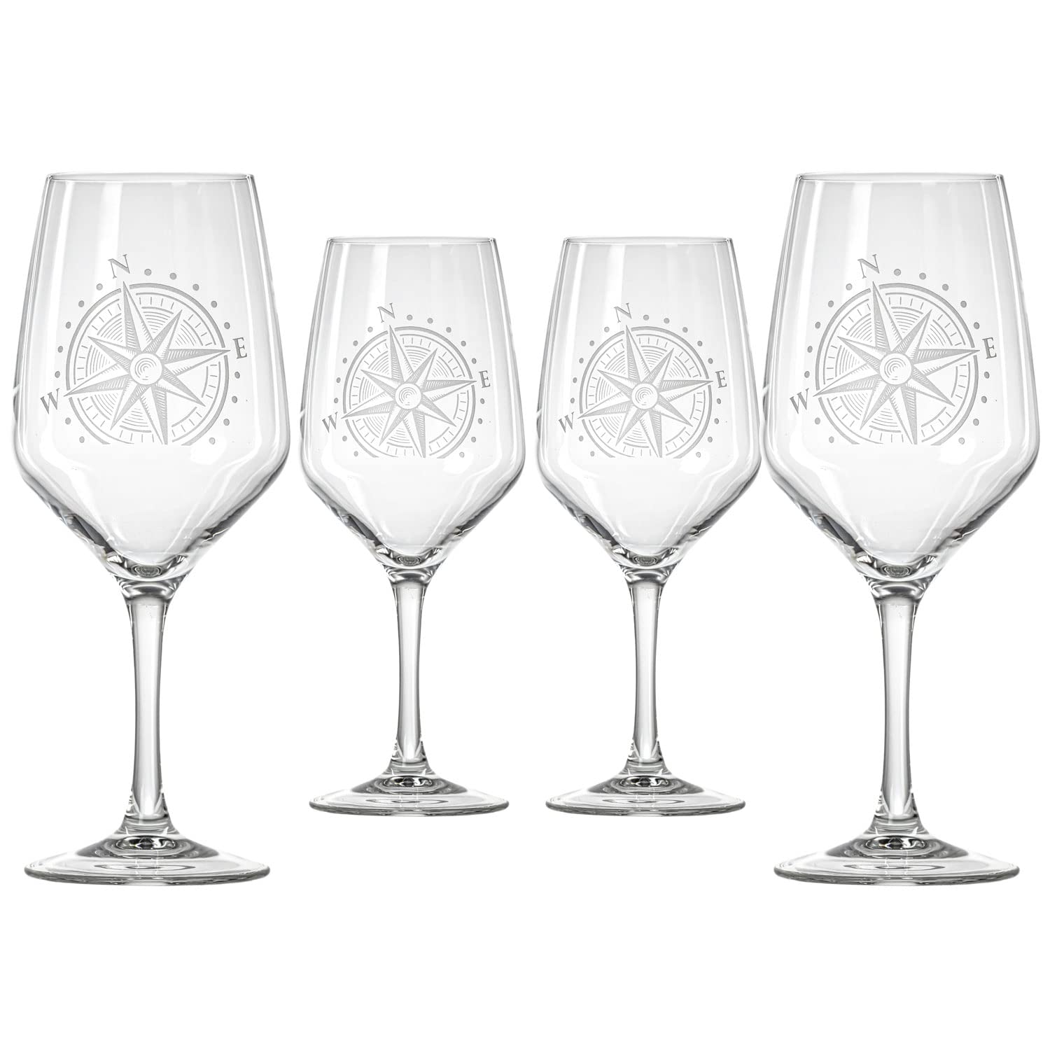 Rolf Glass Compass Star All Purpose Wine Stemmed Wine Glass 19.5 Ounce Set of 4 | Lead-free Glassware | Nautical-Themed with Intricate Compass Star Design | Stylish Drinkware for Wine Lovers