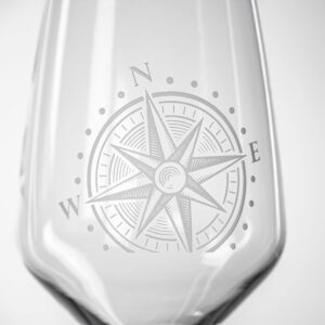 Rolf Glass Compass Star All Purpose Wine Stemmed Wine Glass 19.5 Ounce Set of 4 | Lead-free Glassware | Nautical-Themed with Intricate Compass Star Design | Stylish Drinkware for Wine Lovers