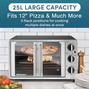 Elite Gourmet ETO2530M Double French Door Countertop Toaster Oven, Bake, Broil, Toast, Keep Warm, Fits 12" pizza, 25L capacity, Stainless Steel & Black