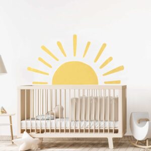 large half sun wall decal - children's baby boys girls nursery decor, kids room wall art, removable sunburst wall stickers (sun wall decor)