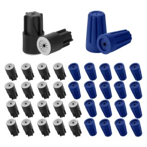 40pcs waterproof wire nut connectors, outdoor electrical wire connectors twist nuts caps wire caps compatible with 22awg-12awg for outdoor lights irrigation valves (blue; black)