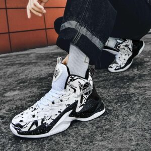 WELRUNG Men's Women's High Top Basketball Shoes Breathable Non Slip Outdoor Sneakers Fashion Shoes Black 8/6.5 US