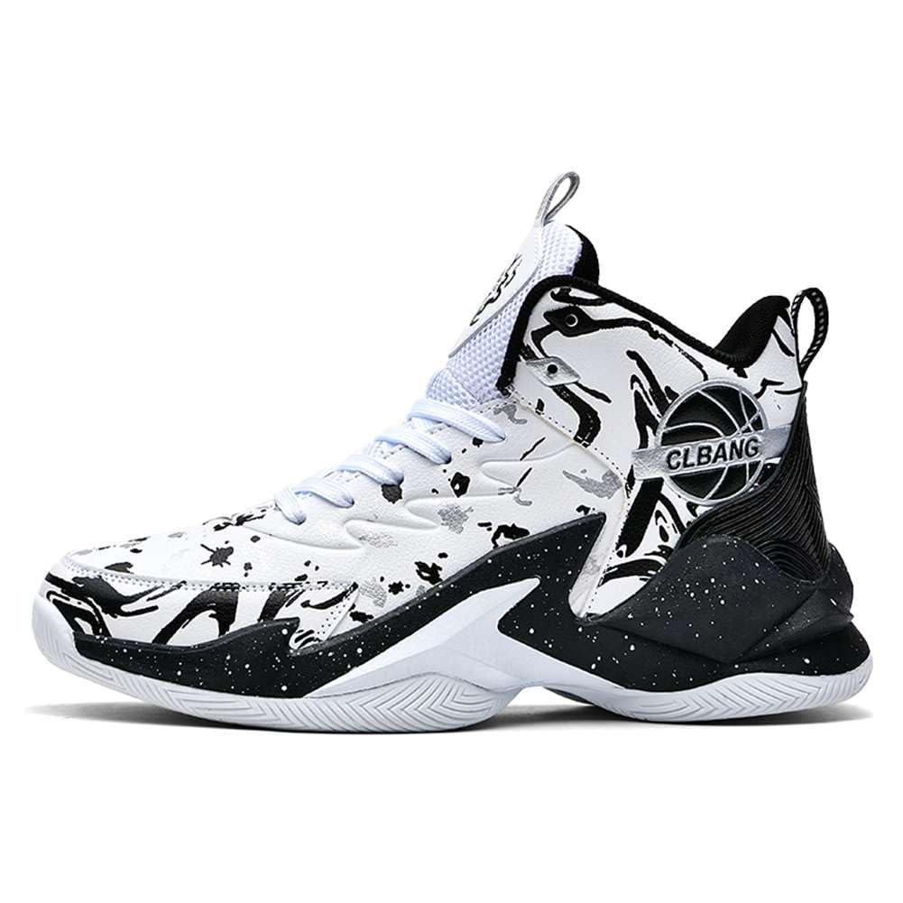 WELRUNG Men's Women's High Top Basketball Shoes Breathable Non Slip Outdoor Sneakers Fashion Shoes Black 8/6.5 US