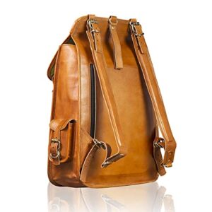 THE CHARMIKA - Vintage Full Grain 21 Inch Leather Laptop LARGE Backpack Casual Bookbag Daypack Camping Travel Rucksack Knapsack (Tan Brown)