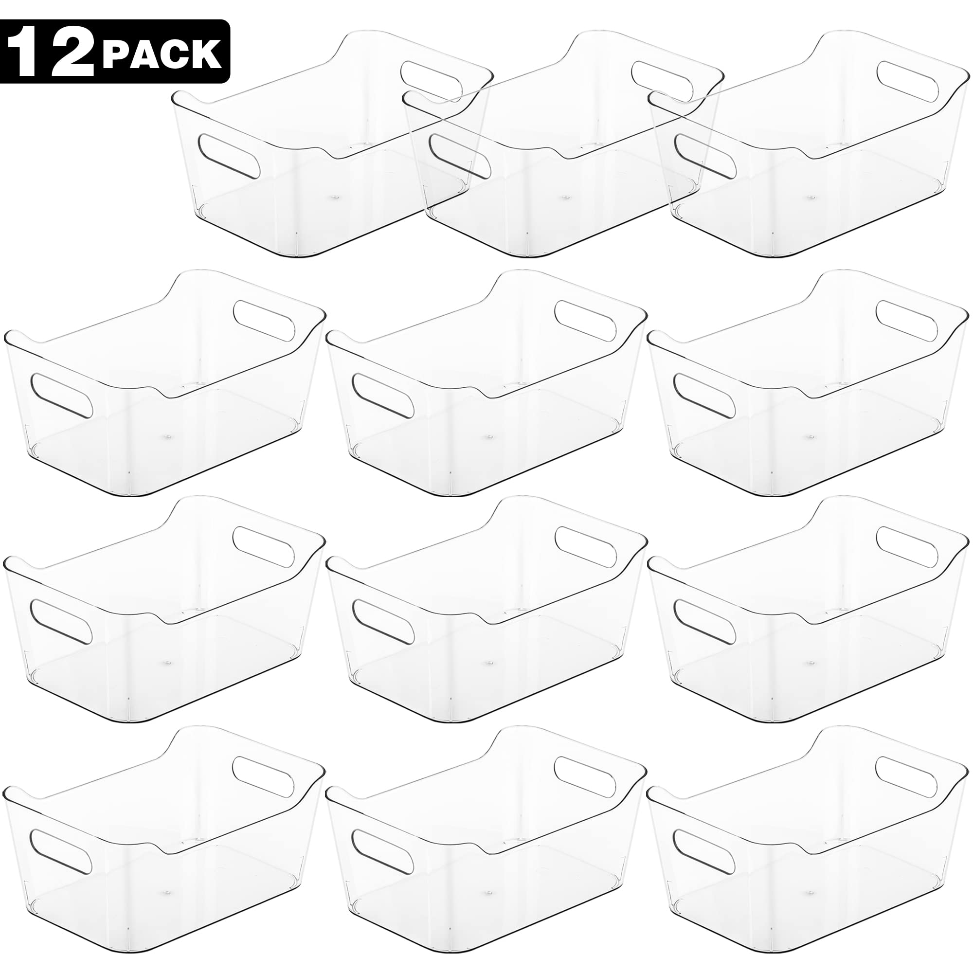 Tiawudi 12 Pack Plastic Storage Bins, Multi-Use Organizer Bins, Pantry Organizer, Clear Storage Containers, Bins for Home & Kitchen