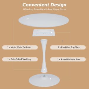 vonluce round dining table, 36 inch tulip table with mdf top and steel base, small pedestal table for dining room kitchen living room more, modern bistro table kitchen table with 220lb capacity, white