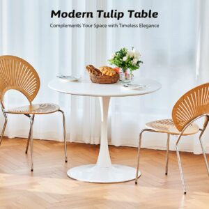 VONLUCE Round Dining Table, 36 Inch Tulip Table with MDF Top and Steel Base, Small Pedestal Table for Dining Room Kitchen Living Room More, Modern Bistro Table Kitchen Table with 220lb Capacity, White