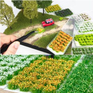 Cayway 128 PCS Miniature Colorful Flower Cluster, 4 Color Static Grass Tuft Model Grass Tufts Flower Vegetation Groups Static Grass Tufts for DIY Model Train Landscape Railroad Scenery