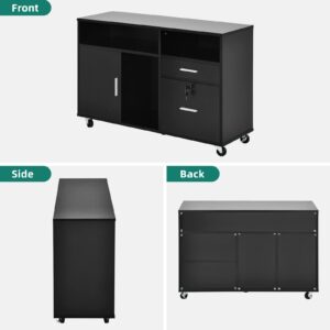 YITAHOME Wood Lateral File Cabinet for Home Office, 2 Drawer Storage Cabinet, Fits A4, Letter Size Files, Printer Stand with Shelves and Door, Black