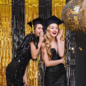 AILEXIBG 3.2 ft x 8.2 ft Metallic Tinsel Foil Fringe Curtains for Party Photo Backdrop Wedding Decor (2 Pack, Black Gold)