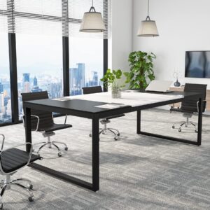 tribesigns 6ft conference table, 70.86" l x 35.43" w x 29.52" h rectangle shaped meeting table, modern seminar boardroom table for office conference room (white/black)