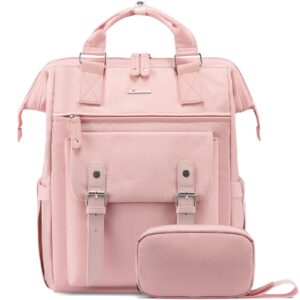 lovevook laptop backpack for women work travel commuter backpack college business computer bag teacher doctor nurse bags laptop bag purse, 15.6 inch, pink-pink