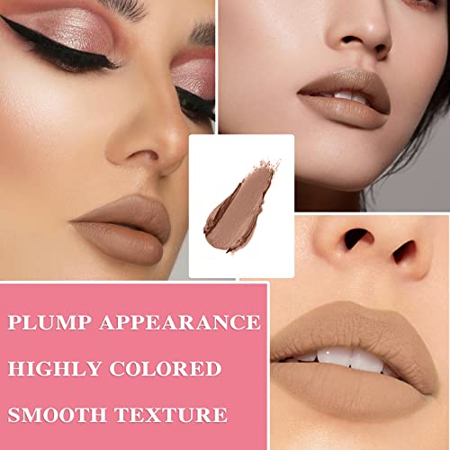 Fusang Matte Nude Lipstick,Silky Velvety Long Lasting Non Stick Cup Highly Pigmented Lip Gloss Set (Nude)