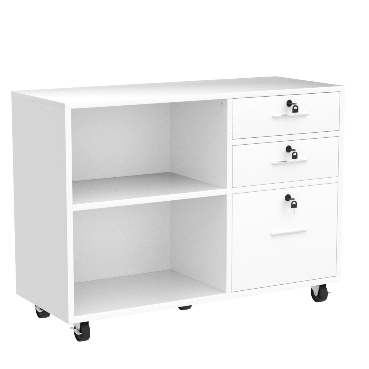 YITAHOME Wood File Cabinet, 3 Drawer Mobile Lateral Filing Cabinet, Storage Cabinet Printer Stand with 2 Open Shelves for Home Office Organization,White