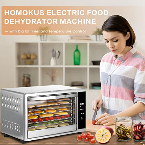 HOMOKUS Food Dehydrator 9 Stainless Steel Trays, Large Food Dehydrator Machine Usable Area up to 13.4ft², 650W Digital Touch Control Food Dryer Dehydrator with 24hrs Timer & up to 176℉ Temperature, Fruit Dehydrators for Food and Jerky, Dog Treats, Meat, V