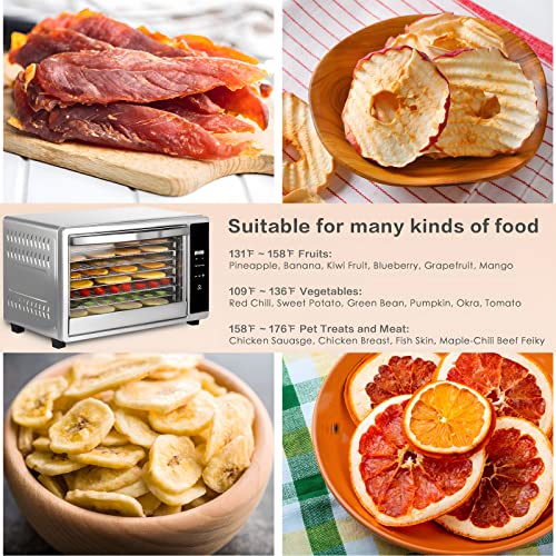 HOMOKUS Food Dehydrator 9 Stainless Steel Trays, Large Food Dehydrator Machine Usable Area up to 13.4ft², 650W Digital Touch Control Food Dryer Dehydrator with 24hrs Timer & up to 176℉ Temperature, Fruit Dehydrators for Food and Jerky, Dog Treats, Meat, V