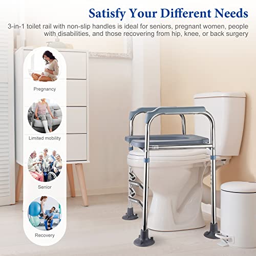 Raised Toilet Seat with Handles: Hybodies Stand Alone Toilet Seat Riser for Seniors Adult, Toilet Safey Aids with Armrest & Height Adjustment, Bathroom Assist Frame, Fits Any Toilet, Up to 330lbs