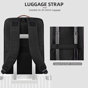KINGSLONG 15.6 inch Laptop Backpack with USB Charging Port for Men Women, Water Resistant College Computer Bag Business Travel Daypack Carry On Smart Bag Gift Black