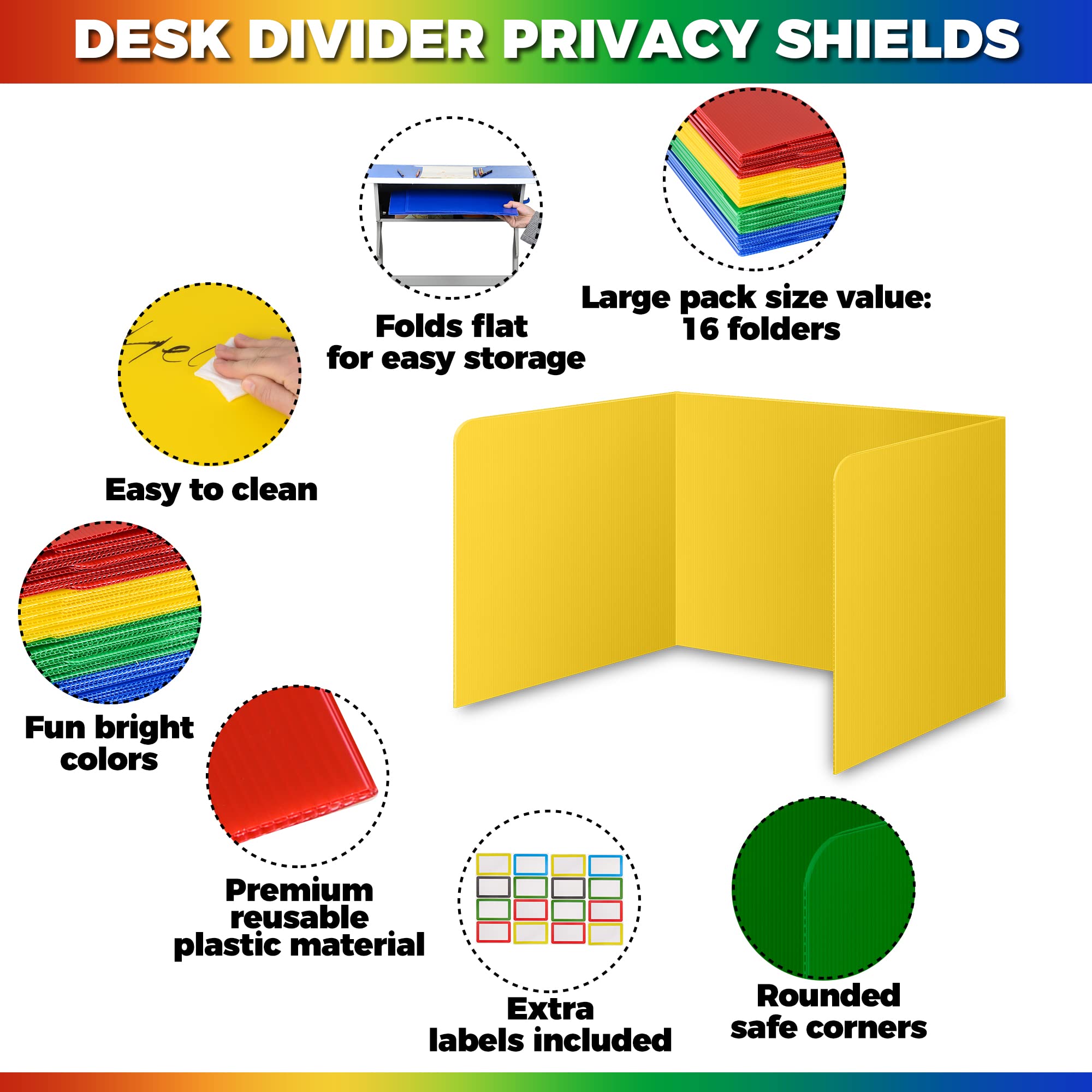 16-Pack Desk Dividers for Students - Durable & Waterproof Plastic Study Carrel Divider, Classroom Folders Teacher Supplies, Easy-to-Clean Plastic Privacy Shield Boards for Student Desks