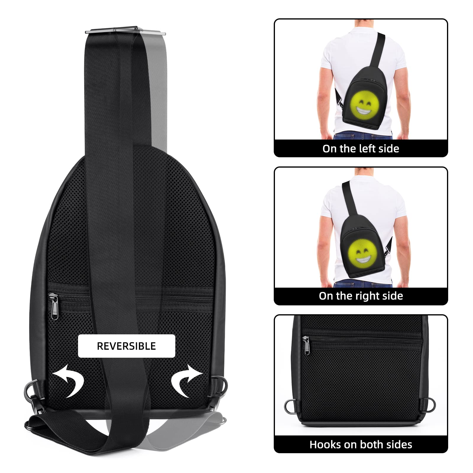 Gelrova City Serise LED Crossbody Bag, Full Color Screen and Programmable DIY, Outdoor Advertising Travel Sling Backpack